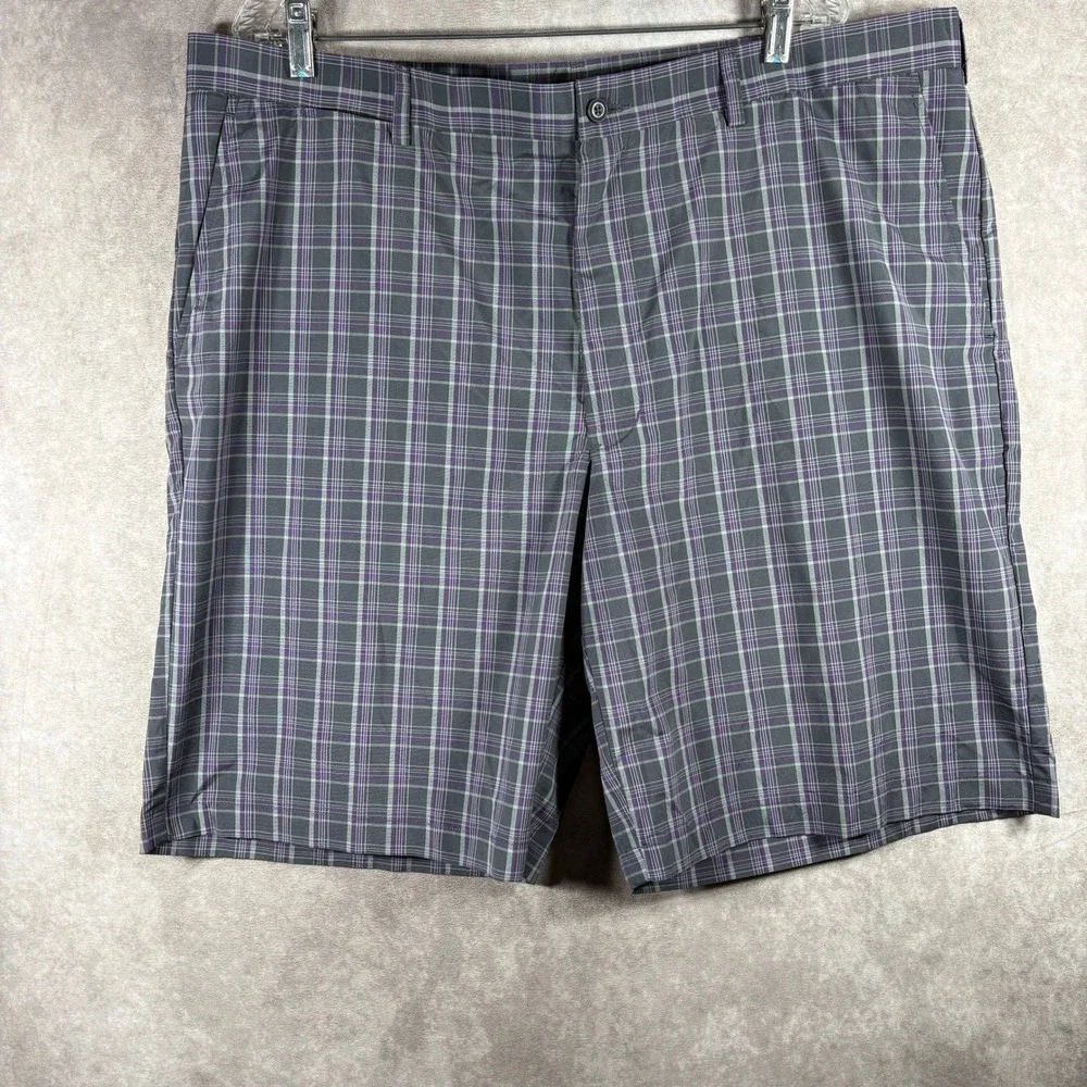 Ben Hogan Golf Shorts Mens 42W Gray Nine Iron Plaid Performance PowerWick UPF 15